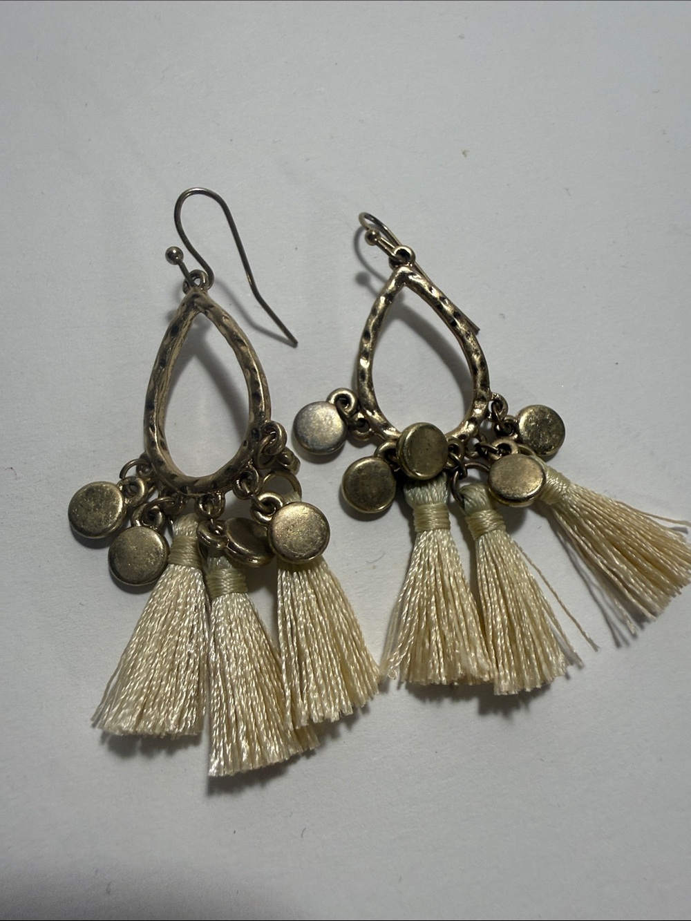 Boho Tassel Drop Earrings in Cream